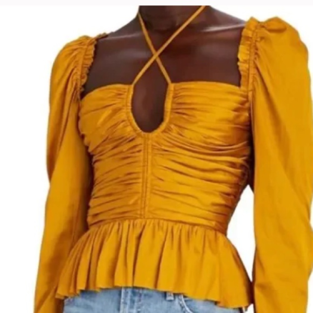 Ulla Johnson Mirelle Blouse Peplum Top in Yellow Goldenrod Size 0